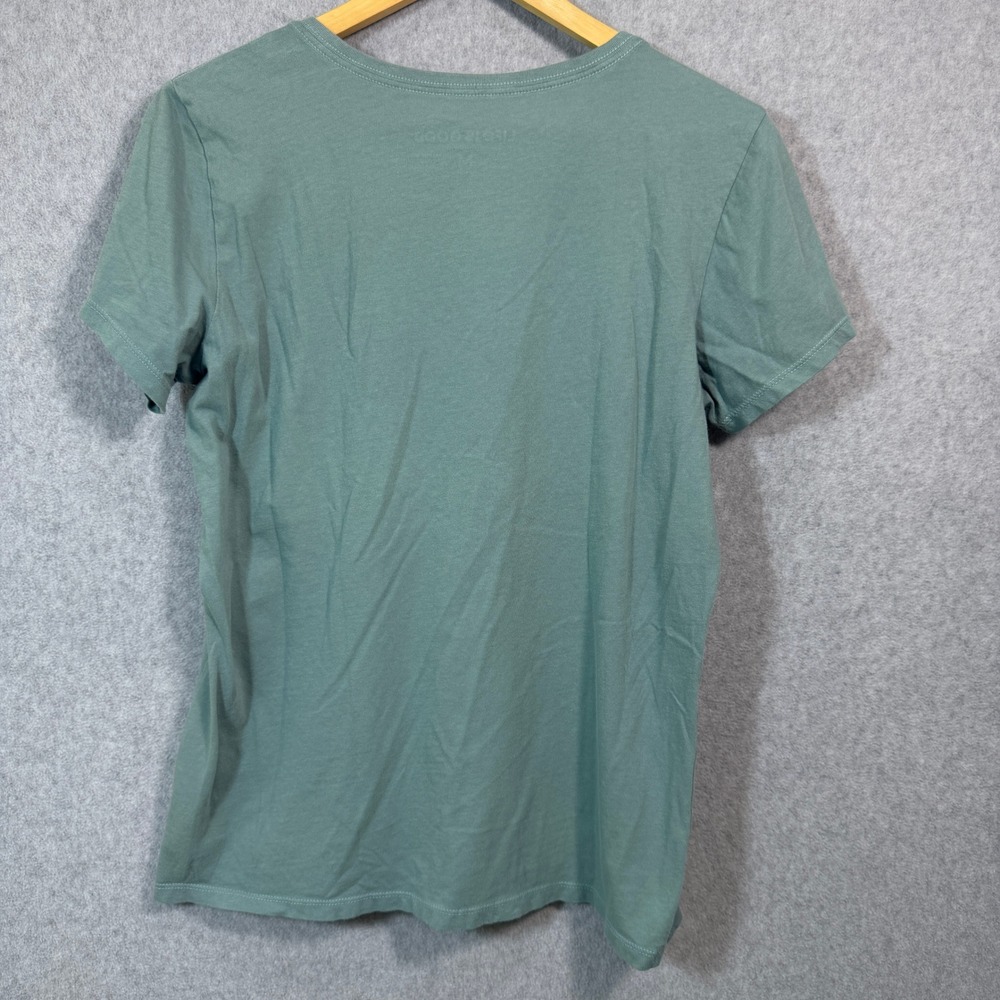 Life is Good Womens Crusher-Lite Cotton T-Shirt Sage Green Dog Graphic Size M